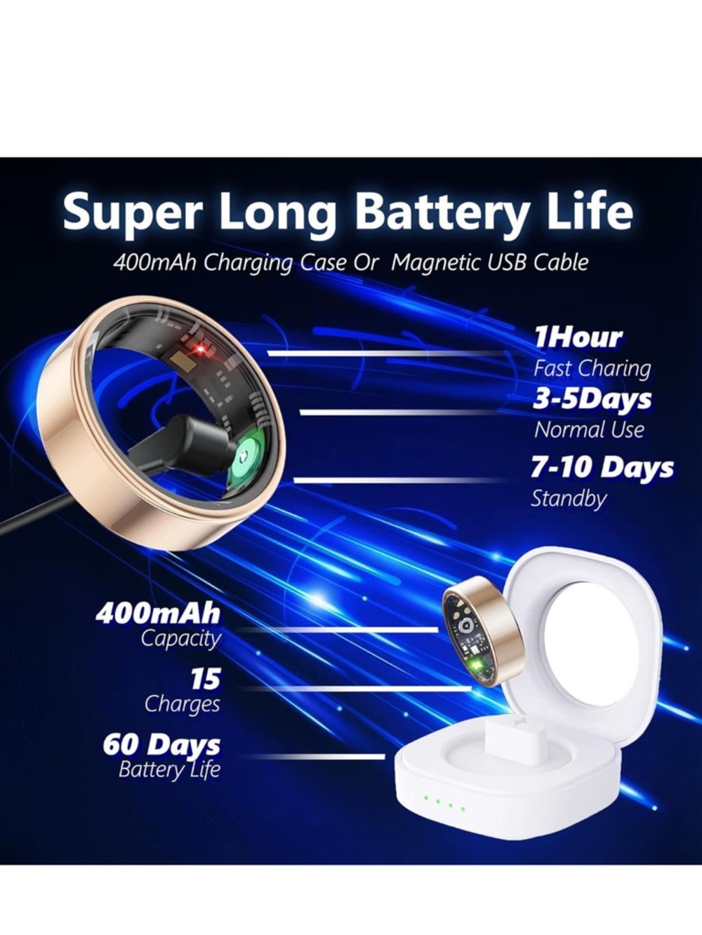 Smart Ring in Silver - Compatible with Mobile App brand new size 12 - Picture 4 of 11